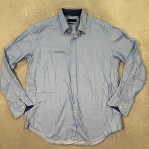 QUIETI Mens XL Blue Geometric Print Long Sleeve Button Down Dress Shirt Cotton